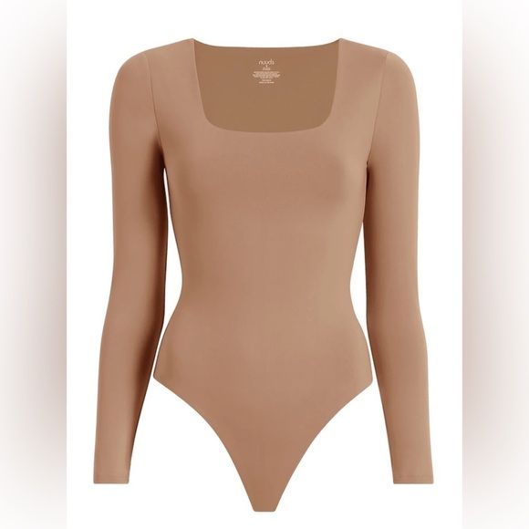 nuuds Tops - Nuuds Tan Long Sleeve Square-neck Bodysuit Size XXXL